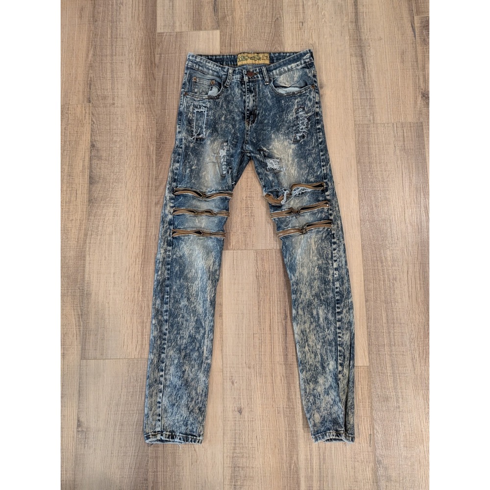 Demolition Jeans Mens 30x32 Acid Wash Distressed Zipper Y2K Punk Biker Moto